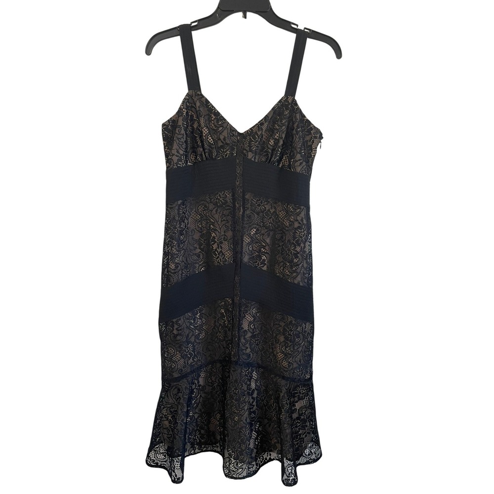 Ann Taylor LOFT Dress 6P Black Floral Lace Ruffle Hem Cocktail Dark Romantic